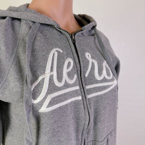 Aeropostale VTG Aero Embroidered Full Zip Fleece Hoodie Sweatshirt Gray Y2K L - Picture 4 of 11